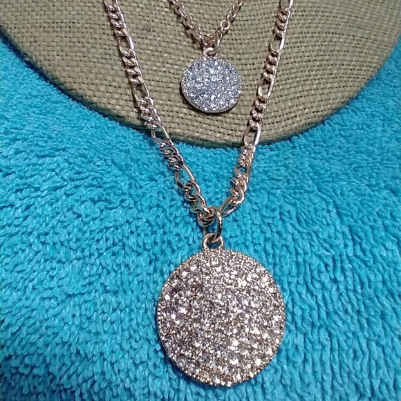 Goldtone Dillard's double layer crystal chain necklace - Picture 7 of 7